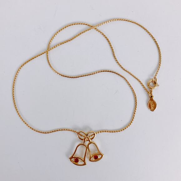 Vintage Avon Glowing Bells Christmas Necklace Signed Festive Holiday Jewelry - Picture 6 of 11